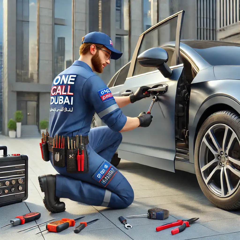 Men make duplicate car key Automotive Locksmith Services - One Call Dubai.​