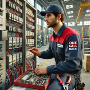 Men who is electrician work on Industrial place - Electrical Services - One Call Dubai​